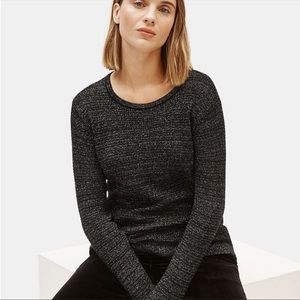 Eileen Fisher Merino Wool Sparkle Long Sleeve Crewneck Sweater Black Extra Small